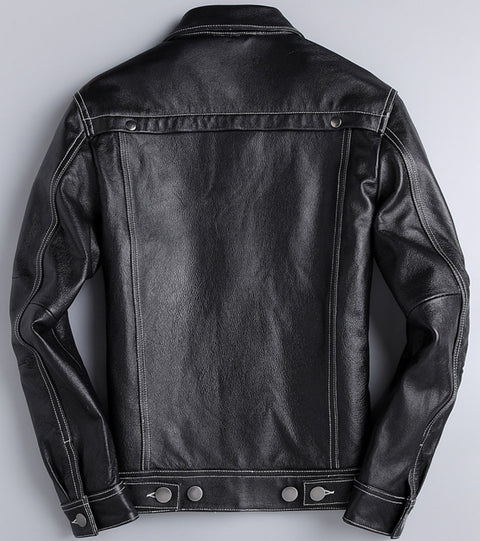 New Spring And Autumn Leather Cowhide Denim