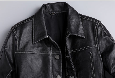 New Spring And Autumn Leather Cowhide Denim