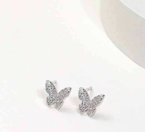 Butterfly Studs 925 Sterling Silver Small Commuter Zircon
