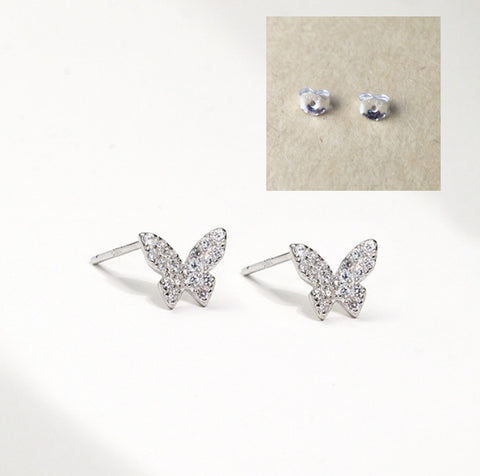 Butterfly Studs 925 Sterling Silver Small Commuter Zircon