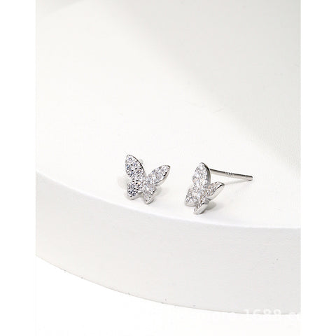 Butterfly Studs 925 Sterling Silver Small Commuter Zircon