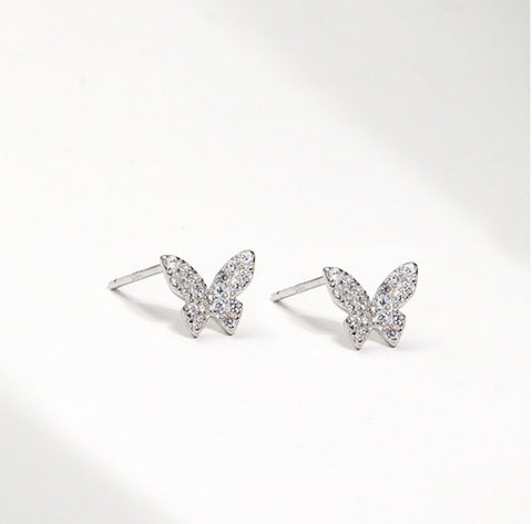 Butterfly Studs 925 Sterling Silver Small Commuter Zircon