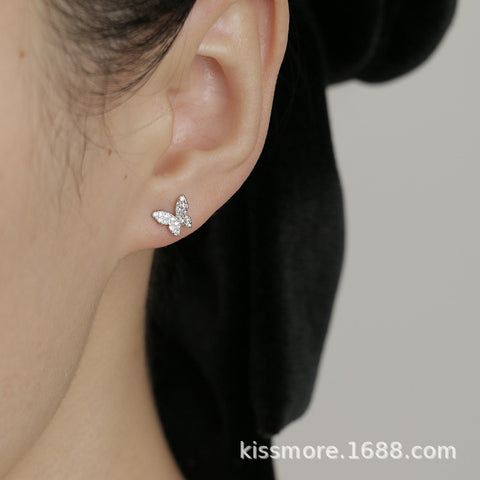 Butterfly Studs 925 Sterling Silver Small Commuter Zircon