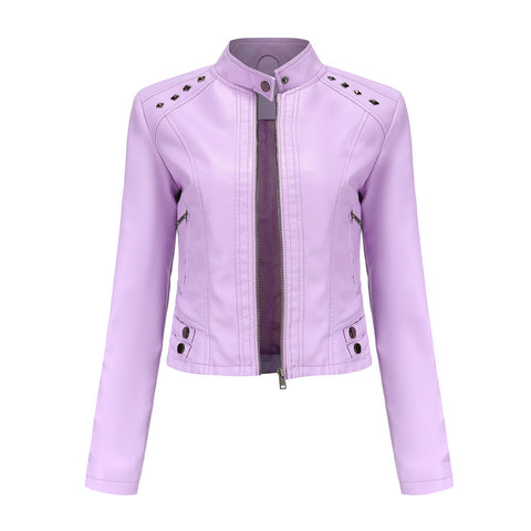 Studded Leather Women Short Jacket Long Sleeves - Pinksmoose Fashion