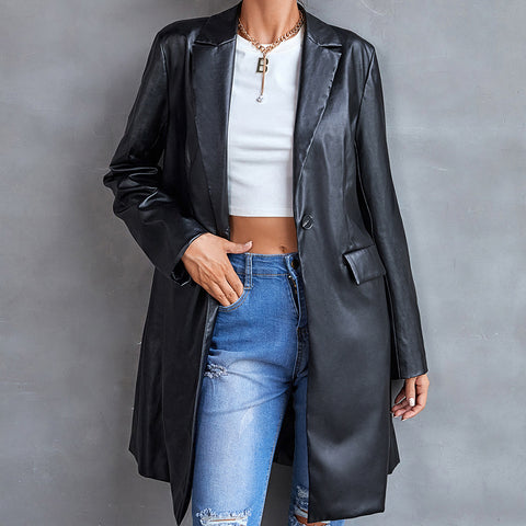 Women's Leather Slim Long-sleeved Windbreaker Blazer Top - Pinksmoose Fashion