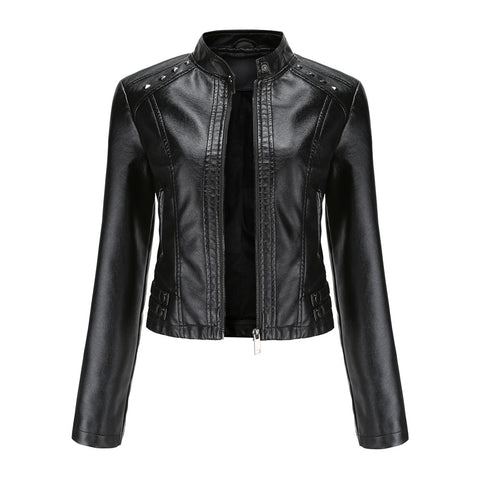 Studded Leather Women Short Jacket Long Sleeves - Pinksmoose Fashion