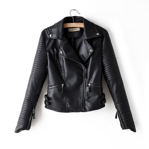 Irregular cuff motorcycle leather jacket - Pinksmoose Fashion