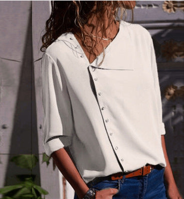 Pinksmoose FashionIrregular Oblique Collar Long-sleeved Blouse ShirtOverview:100% new design and high qualityIt is made of high quality materials, durable enough for your daily wearing.Must-have for fashion womenHave a beautiful appetops & setsPinksmoose