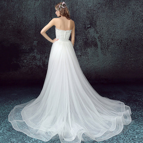 Sexy Detachable Skirt Mermaid Tulle Lace Appliques Short Wedding Dress 2021 New Wedding Dresses - Pinksmoose Fashion
