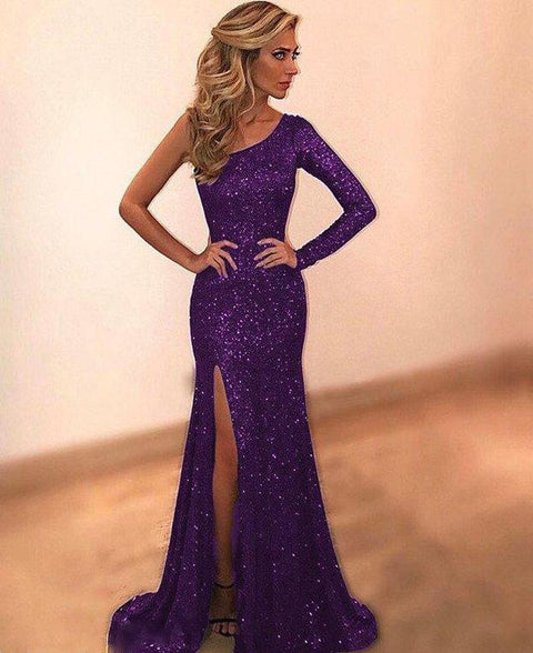 The New Women's Wear Long Sleeve One Shoulder Bronzing Eveni - Pinksmoose Fashion