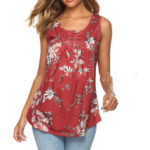 Pinksmoose FashionV-Neck Sleeveless Vest With Printed ButtonsOverview:Feature: Sleeveless, button down v neck, wrap, boho, high low tops, loose casual style. flower print tank tops will show your body lines and female curves.Mtops & setsPinksmoose