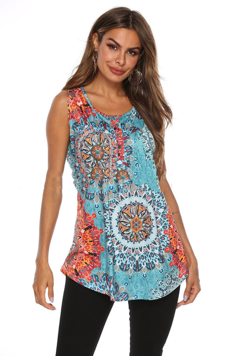 Pinksmoose FashionV-Neck Sleeveless Vest With Printed ButtonsOverview:Feature: Sleeveless, button down v neck, wrap, boho, high low tops, loose casual style. flower print tank tops will show your body lines and female curves.Mtops & setsPinksmoose
