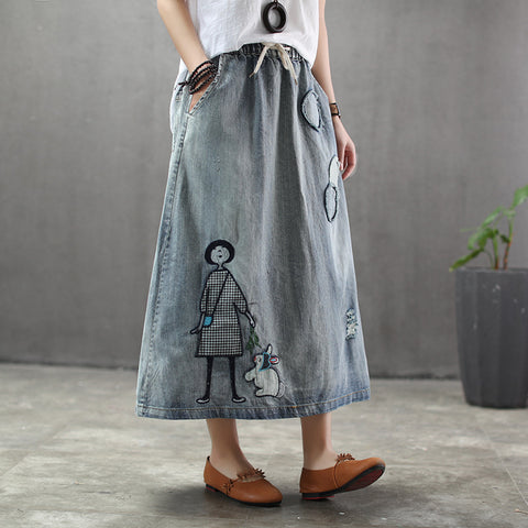 Girls Rabbit Denim Skirt | Retro Print Skirt | Pinksmoose Fashion
