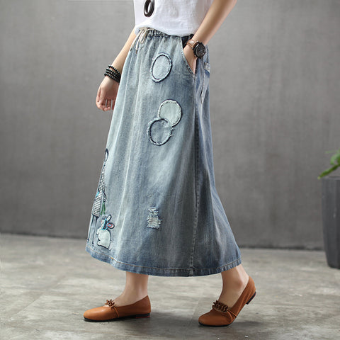 Girls Rabbit Denim Skirt | Retro Print Skirt | Pinksmoose Fashion