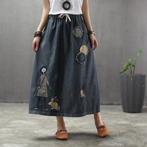 Girls Rabbit Denim Skirt | Retro Print Skirt | Pinksmoose Fashion