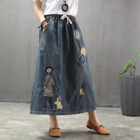 Girls Rabbit Denim Skirt | Retro Print Skirt | Pinksmoose Fashion