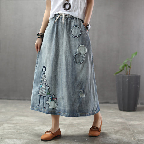 Girls Rabbit Denim Skirt | Retro Print Skirt | Pinksmoose Fashion