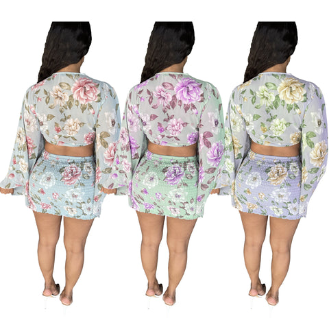 Chiffon Print Top Skirt | Flared Sleeve Top Skirt | Pinksmoose Fashion