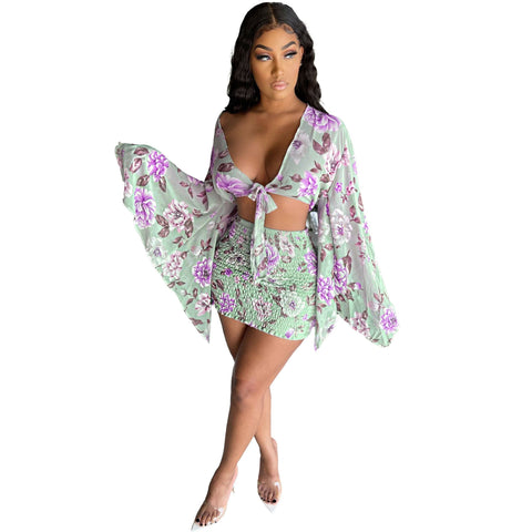Chiffon Print Top Skirt | Flared Sleeve Top Skirt | Pinksmoose Fashion