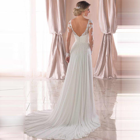 Sexy Backless Deep V-neck Tail White Wedding Evening Dress - Pinksmoose Fashion