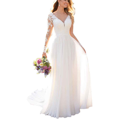 Sexy Backless Deep V-neck Tail White Wedding Evening Dress - Pinksmoose Fashion