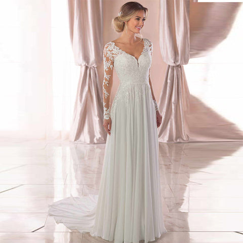 Sexy Backless Deep V-neck Tail White Wedding Evening Dress - Pinksmoose Fashion