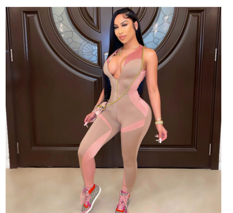 Pinksmoose FashionCross Border Tight Camisole Smocked Yoga JumpsuitProduct information:Material name: milk silk sandingMain fabric composition: polyester fiber (polyester)The content of main fabric ingredientsStyle: CasualStyle: jumtops & setsPinksmoose
