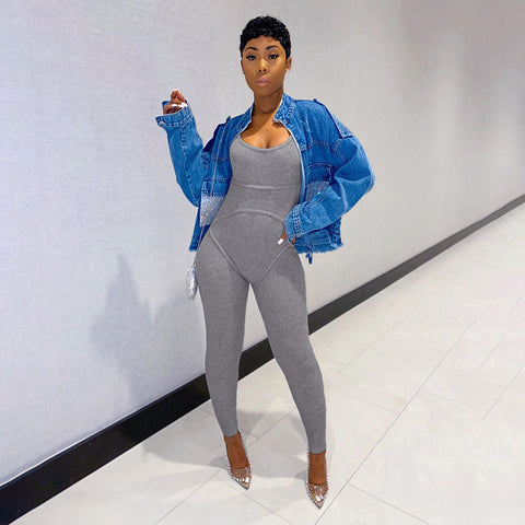 Pinksmoose FashionOpen-back hip thread jumpsuitColor: gray, blackSize; S, M, LApplicable scenes: running sports, fitness body, chess and card entertainment, sports trends, cycling sports, dance sports, other balltops & setsPinksmoose