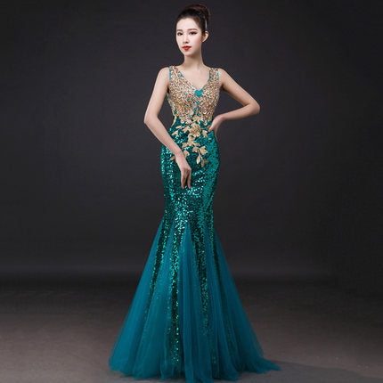 V-neck shoulder fishtail skirt - Pinksmoose Fashion