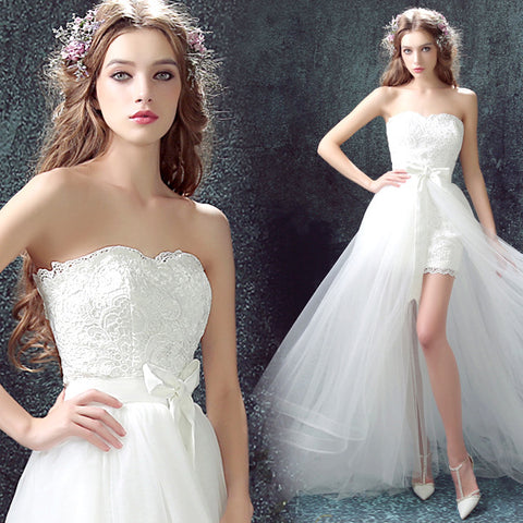 Sexy Detachable Skirt Mermaid Tulle Lace Appliques Short Wedding Dress 2021 New Wedding Dresses - Pinksmoose Fashion