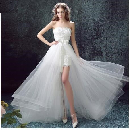 Sexy Detachable Skirt Mermaid Tulle Lace Appliques Short Wedding Dress 2021 New Wedding Dresses - Pinksmoose Fashion