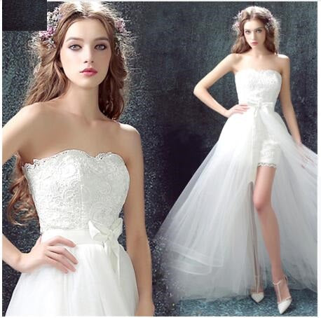 Sexy Detachable Skirt Mermaid Tulle Lace Appliques Short Wedding Dress 2021 New Wedding Dresses - Pinksmoose Fashion