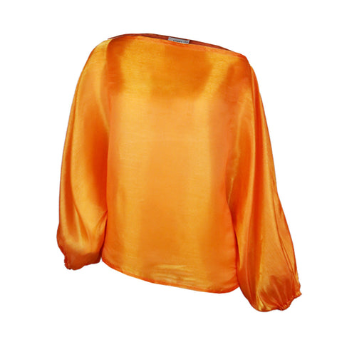 Pinksmoose FashionSexy Sloping Shoulder Lantern Sleeves Plus Size Commuter Loose Casual Product information:Fabric name: polyester fiberColor: orange, blueSize: S, M, L, XL, XXLStyle type: temperament commutingPopular elements: irregular, backless, stittops & setsPinksmoose
