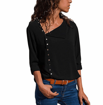 Pinksmoose FashionIrregular Oblique Collar Long-sleeved Blouse ShirtOverview:100% new design and high qualityIt is made of high quality materials, durable enough for your daily wearing.Must-have for fashion womenHave a beautiful appetops & setsPinksmoose