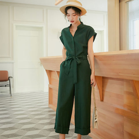 Pinksmoose FashionWomen's high waist slim nine-point jumpsuitStyle: jumpsuitPants type: loose typePants length: Nine pantsWaist type: high waistFabric name: Cotton blendedMain fabric composition: acetate fiber1. Asian sizes artops & setsPinksmoose