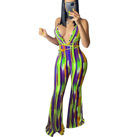 Pinksmoose FashionStriped Print Halter Slim-fit Flared TrousersProduct information:Inventory type: whole orderStyle: sexyPattern: stripesStyle: pants suitTop style: vestTop sleeve length: sleevelessPants style: wide leg pantsLentops & setsPinksmoose