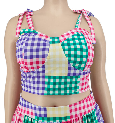 Spring Irregular Plaid Suspender Skirt Suit - Pinksmoose Fashion