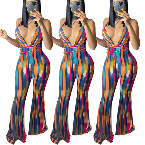 Pinksmoose FashionStriped Print Halter Slim-fit Flared TrousersProduct information:Inventory type: whole orderStyle: sexyPattern: stripesStyle: pants suitTop style: vestTop sleeve length: sleevelessPants style: wide leg pantsLentops & setsPinksmoose