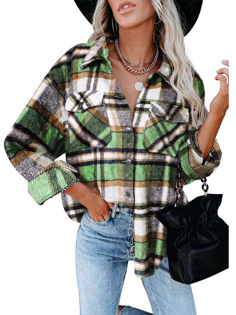 Lapel Loose Casual Buttoned Pocket Woolen Shirt Jacket - Pinksmoose Fashion