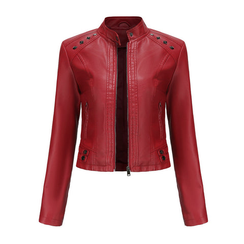 Studded Leather Women Short Jacket Long Sleeves - Pinksmoose Fashion