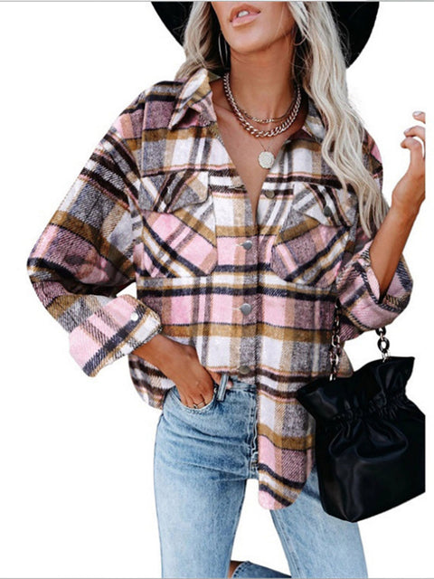Lapel Loose Casual Buttoned Pocket Woolen Shirt Jacket - Pinksmoose Fashion