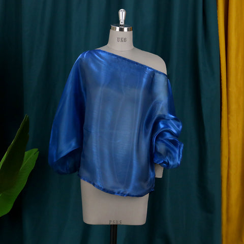 Pinksmoose FashionSexy Sloping Shoulder Lantern Sleeves Plus Size Commuter Loose Casual Product information:Fabric name: polyester fiberColor: orange, blueSize: S, M, L, XL, XXLStyle type: temperament commutingPopular elements: irregular, backless, stittops & setsPinksmoose