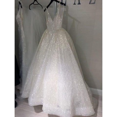 V-neck halter pure white wedding evening dress - Pinksmoose Fashion