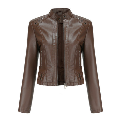 Studded Leather Women Short Jacket Long Sleeves - Pinksmoose Fashion
