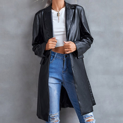 Women's Leather Slim Long-sleeved Windbreaker Blazer Top - Pinksmoose Fashion