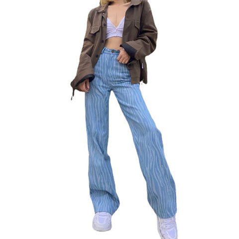 Retro Distressed Tie-dye Dark Blue Jeans High Waist Slim Slimming - Pinksmoose Fashion