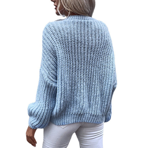Ladies Round Neck Long Sleeve Sweater Casual - Pinksmoose Fashion