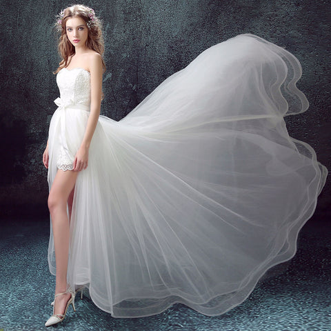 Sexy Detachable Skirt Mermaid Tulle Lace Appliques Short Wedding Dress 2021 New Wedding Dresses - Pinksmoose Fashion