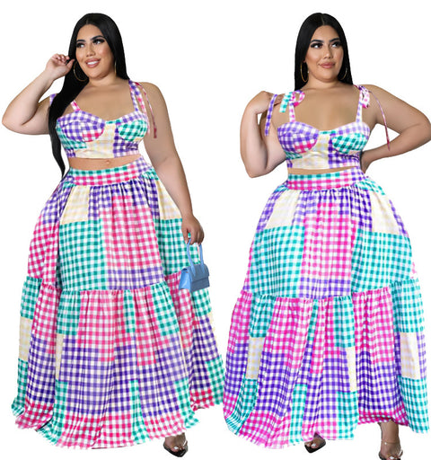Spring Irregular Plaid Suspender Skirt Suit - Pinksmoose Fashion