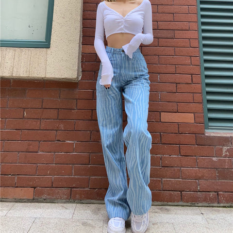 Retro Distressed Tie-dye Dark Blue Jeans High Waist Slim Slimming - Pinksmoose Fashion